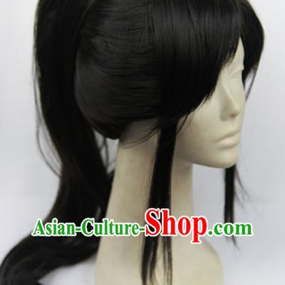 Traditioal Chinese Black Wuxia Long Wig