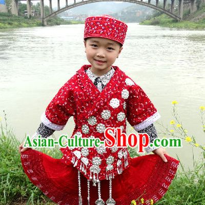China Hmong Miao Ethnic Clothing and Hat for Children