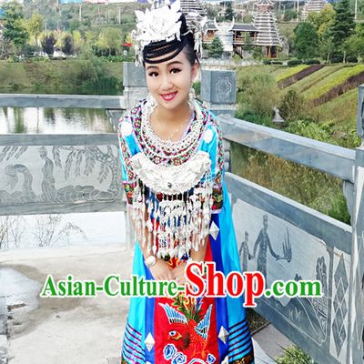 China Miao Minority Ethnic Clothes and Silver Accessories for Women