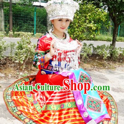 China Miao Tribe Minority Ethnic Dresses and Silver Accessories for Women