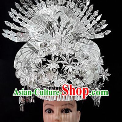 China Guizhou Province Ethnic Miao Silver Peacock Hat