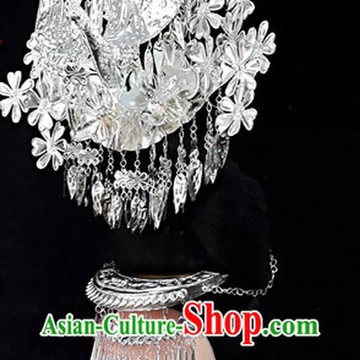 China Guizhou Province Ethnic Minority Miao Phoenix Silver Headwear