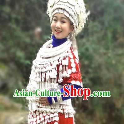 China Miao Minority Ethnic Clothes and Miao Silver Accessories for Women