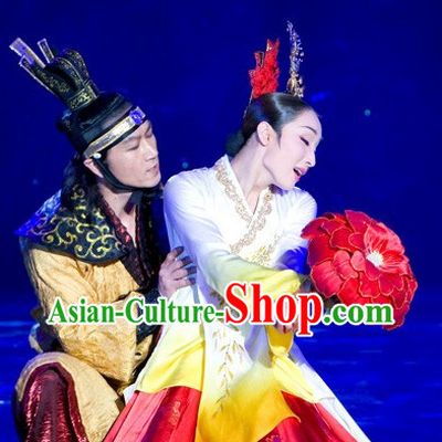 Korean Stage Dance Costumes and Headwear for Men and Women
