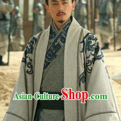 China Classical Han Dynasty Light Grey Hanfu Clothes of Noblemen
