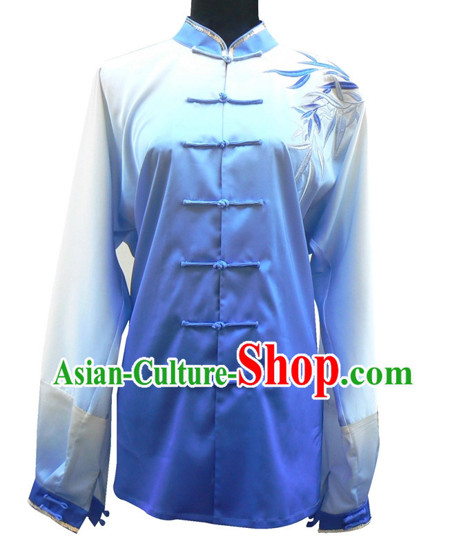 Top Blue White Color Transition Kung Fu Clothes Dresses Complete Set