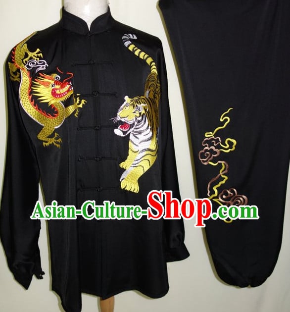 Black Dragon and Tiger Embroidery Kung Fu Uniforms Complete Set