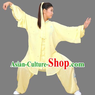 Light Yellow Martial Arts Competition Uniform and Mantle Complete Set