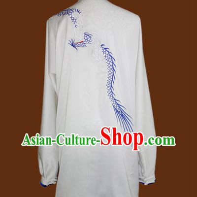Top White Blue Dragon Embroidery Martial Arts Championship Competition Uniforms