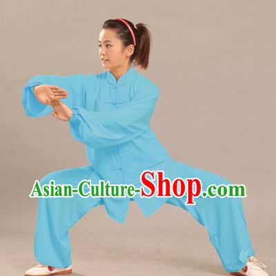 Blue Long Sleeves Flax Martial Arts Practice Suit