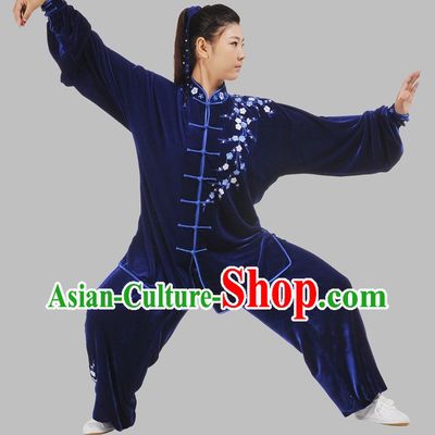 Tradtiional Blue Plum Blossom Embroidery Tai Chi Chuan Competition Suit