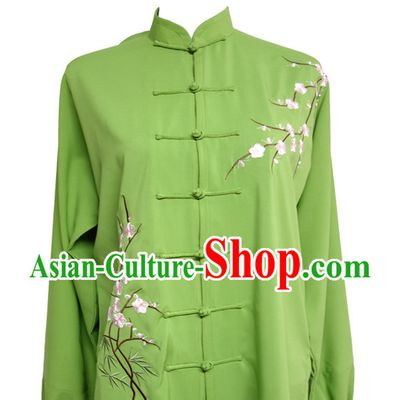 Top China Light Green Plum Blossom Embroidered Flower Taiji Suits