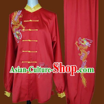Top China Dragon Embroidery Red Taiji Suits
