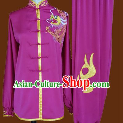 Top China Dragon Embroidery Purple Taiji Suit