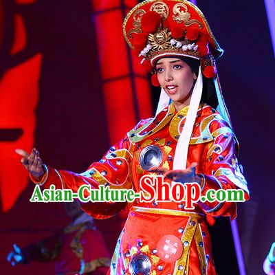 China Heroine Hua Mulan Stage Costumse and Hat for Women.