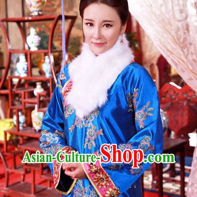 Chinese Manchu Imperial Empress Long Robe and Headwear Complete Set