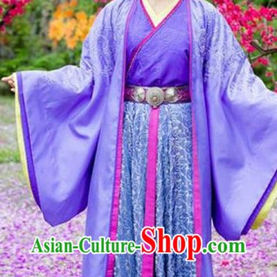 Ancient Chinese Purple Beauty Hanfu Costumes China Fashion and Hair Accessories Complete Set