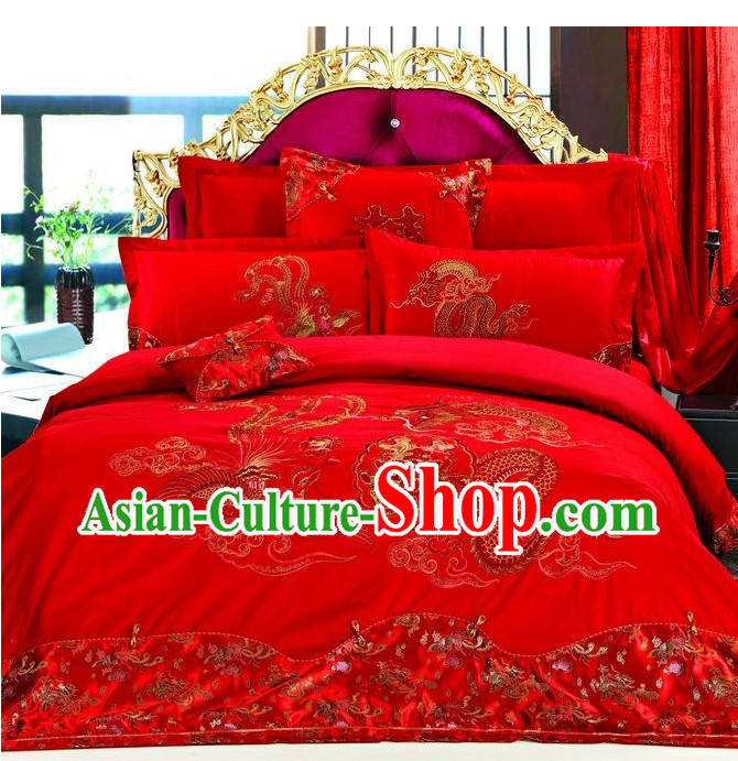 Chinese Dragon Phoenix Embroidery Bed Cover Six Pieces Set Chinese Dragon Phoenix Embroidery Bed Cover Six Pieces Set