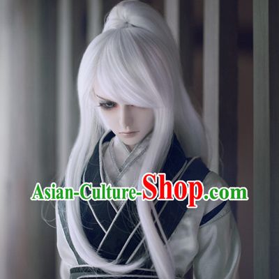 Chinese Traditional White Long Wig for Men