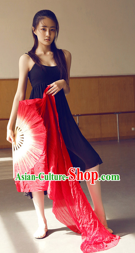 China Red Traditional Long Silk Dancing Fan China Red Traditional Long Silk Dancing Fan