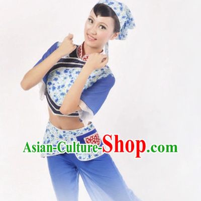 Custom Made Asian Female Worker Dance Costume Complete Set