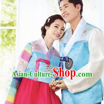 Korean Traditional Bridal Wedding Veils Clothing Complete Set for Brides and Bridegrooms