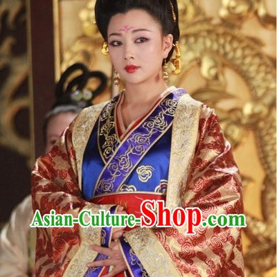 Tang Dynasty China Ancient Female Emperor Wu Zetian Costumes and Hair Accessories Complete Set