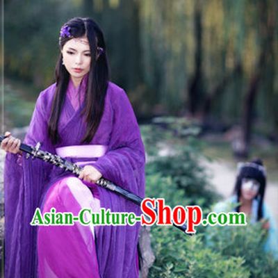 Asian Warrior Female Purple Hanfu Costumes Complete Set for Women