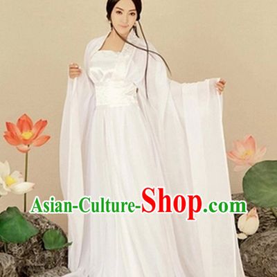 Asian Fashion Chinese Pure White Hanfu Halloween Costumes for Women
