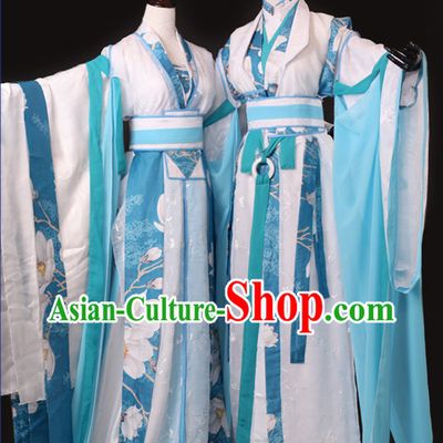 Chinese Male and Female Scholars Halloween Costumes Hanfu Suits Outfits 2 Sets