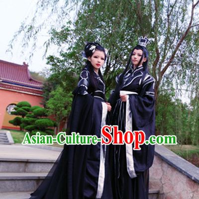 Chinese Black Male and Female Hanfu Cosplay Halloween Costumes Carnival Costumes 2 Sets