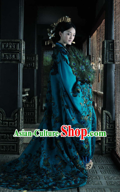 China Civilization Chinese Kimono Costume Empress Peacock Costumes Complete Set for Women