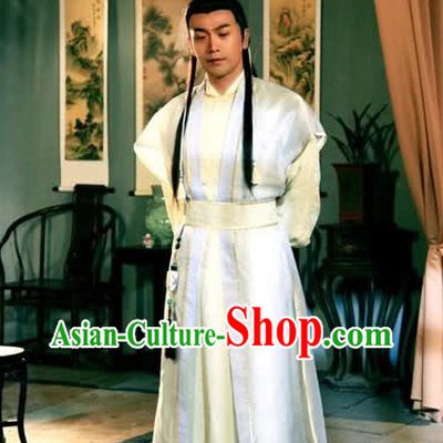 Chinese Ancient Swordman Style Costumes and Hair Jewelry Complete Set for Men