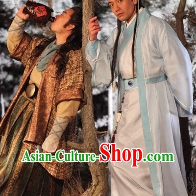 Chinese Ancient Fencer Costumes and Hair Bands Complete Set for Men