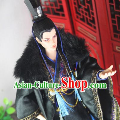 Chinese Ancient Black Emperor Costumes and Hat Complete Set for Men