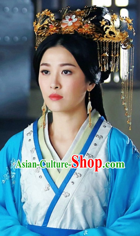 Chinese Traditional Style Long Black Wig and Hair Jewelry