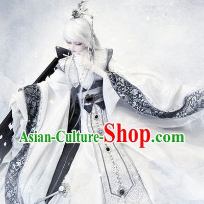 Asian Fashion Chinese Prince Cosplay Costumes and Hair Jewelry Complete Set for Men