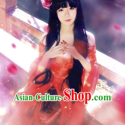 Red Asian Fashion Chinese Kimono Costumes Complete Set for Women