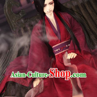 Asian Fashion Chinese Deep Red Kung Fu Master Costumes Hanfu Complete Set for Men