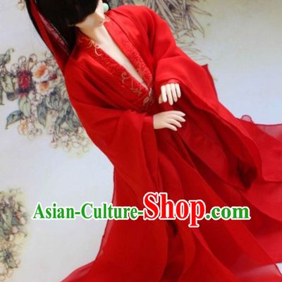 Asian Fashion Chinese Red Swordsman Costumes Hanfu Complete Set for Men
