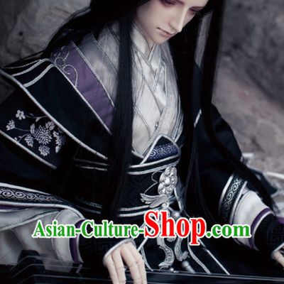 Asia Fashion China Civilization Chinese Black Costumes Hanfu Dresses Complete Set for Men