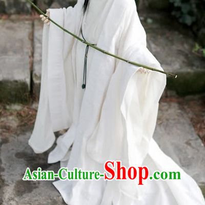 Asia Fashion China Civilization Chinese Pure White Hanfu Robe Complete Set