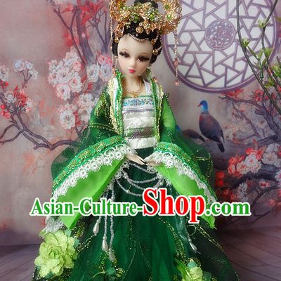 Asia Fashion China Civilization Chinese Green Hanfu Robe Complete Set