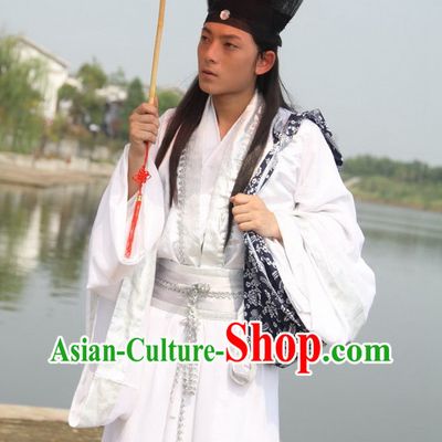 Asian Fashion Chinese White Scholar Student Costumes for Men