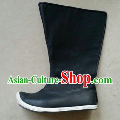 Handmade Chinese Traditional Hanfu High Toe Black Fabric Boots Footwear