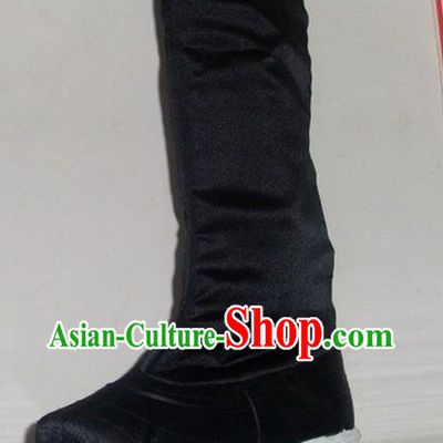 Handmade Chinese Traditional Black Hanfu Fabric Official Boots Footwear