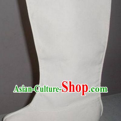 Handmade Chinese Traditional White Hanfu Fabric Boots Footwear