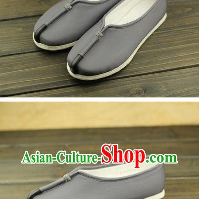 Grey Handmade Chinese Traditional Fabric Shoes Footwear
