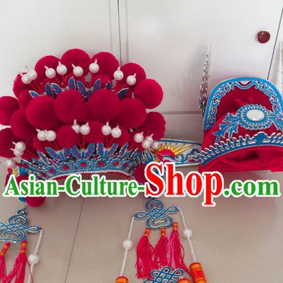 Lucky Red Asian Fashion Oriental Wedding Hat and Phoenix Crown for Men and Women
