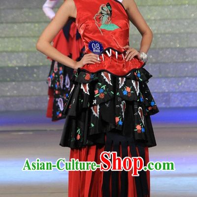 Chinese Traditional Ethnic Dress and Hat Complete Set for Women